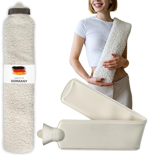 Kuschel Wärmflasche Lang [2,5L] Mit Bezug Aus Weicher Bio-Baumwolle Und Recycling Filz - Made in Germany - Für Nacken Und Schulter Gegen Schmerzen - Easy and Green®