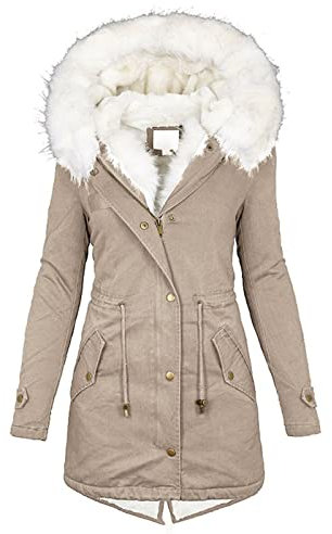 L9WEI Manteau à capuche, épais, chaud, confortable, avec fermeture éclair, mi-long, pour femmes, transition, hiver, sorties de vacances, extérieur, kaki, M