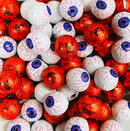 OYOY | 231 g Halloween Schokolade Kugeln | Kürbis und Augen | Milchschokolade mit Milchcremefüllung | Süßes für Halloween Party Kinder Mitgebsel Trick or Treat