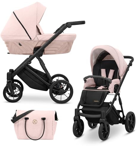 Kunert® IVENTO 2 in 1 Kinderwagen Kombikinderwagen komplettset I incl. Babywanne & Buggy Sportsitz mit Wickeltasche/Regenschutz +Fußsack I IVE 11 SMOKY PINK/BLACK FRAME