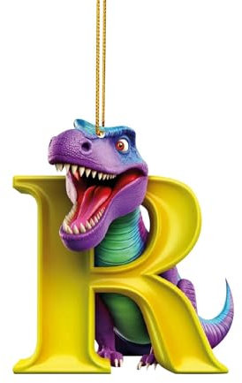 Christmas Dinosaur Ornaments - Christmas Ornaments 2023, Cute Cartoon Dino Figures with 26 Letter, Funny Dinosaur Hanging Gift for Christmas Tree Decoration, Gift for Kids Boys Girls (R)