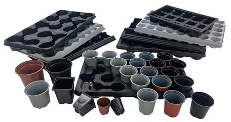 Oakland Gardens Plant Pots With Carry Trays 6cm 7cm 9cm 10.5cm 13cm Square Round Market Pot Tray (9cm Square Black Pot Tray x 5 set)