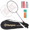KUMPOO Badmintonschläger Set mit 2 Kohlefaser-Graphitschlägern, 3 Federbälle, Ersatzgriff und Schlägertasche, professioneller Badmintonschläger 4U Schläger leicht für Anfänger im Freien, KC-21