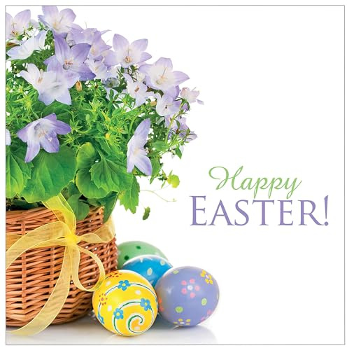 Easter Cards, Basket & Eggs, Pack of 5 with White Envelopes | Happy Easter greeting inside; multipack for family & friends; designed & printed in the UK
