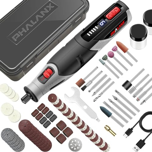 PHALANX Cordless Rotary Tool - 4V Rotary Tool Kit, 80 PCS Accessories, 4000mAh Li-Ion Battery, Type-C Charging, 9 Speed Engraving Tool for Wood Cutting, Sanding, Crafts, Carving, Resin Polishing
