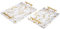 UPPER DECOR Modern Decorative Tray Set of 2 - White and Gold Marble Wood Serving Tray with Gold Polished Metal Handles for Ottoman, Coffee Table, Bathroom and More