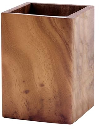 Eterspr Pot à Crayons Carré En Bois, Stylo Crayon Support Organiseur, Scolaire Stylos Organisateur, Bois de Noyer Noir, pour Papeterie, Bureaux, 8x8x11cm/3,15x3,15x4,33in (Marron)