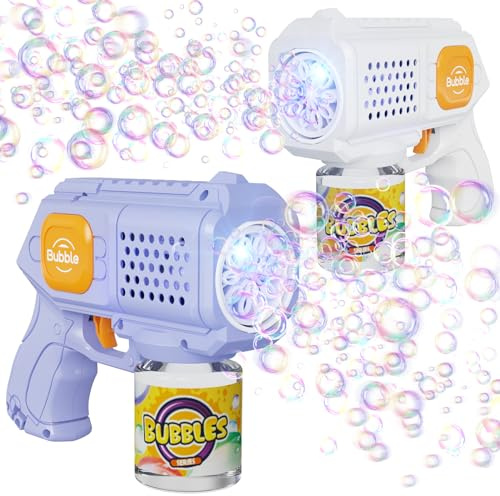 Panacare 2 Packs Bubble Gun,Automatic bubbele Maker with 10 Holes/Lighting,Bubble Maker Toy for Kids/Pets.10000+Rich Bubbles/Min with Bubble Solution.Best Gifts for Birthday/Party/Wedding