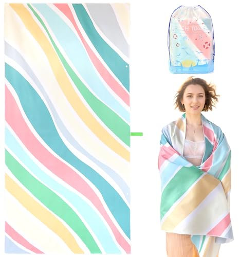 LEcylankEr Strandtuch XXL 180x90 Strandtuch Mikrofaser für Herren Damen Anti-Sand Schnell Trocknend Strandhandtuch Groß für Strand/Poolside/Strandstuhl (Gestreift)