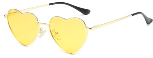 WDZAYXC Polarisierte Herz geformte Sonnenbrille für Damen Vintage Metallrahmen Nette Gläser für Party und Festival(Gold/Gelb)