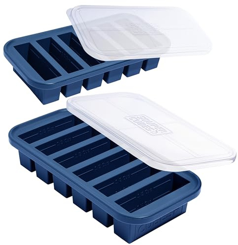 Souper Cubes 1/2 Cup Silicone Freezer Mould with Lids, Blueberry, 2-Pack | 100% Platinum-Cured Silicone Meal Prep Freezer Cubes, Oven & Microwave Safe, Perfect For Freezing Soup, Smoothie Prep, & More