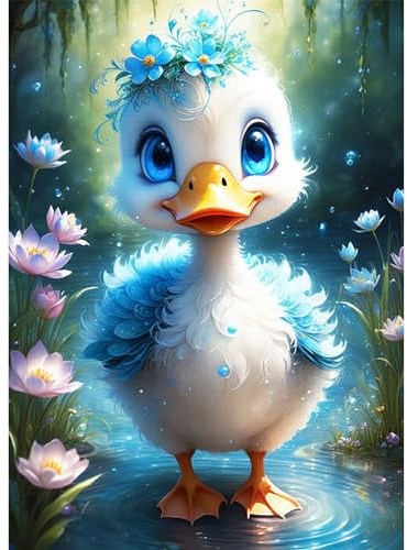 AIRDEA 5D Niedlicher Entenlotus Diamond Painting Erwachsene, DIY Diamond Painting Bilder Erwachsene, Diamantmalerei Bastel Set Nach Zahlen Heimdekor Geschenk 30x40cm