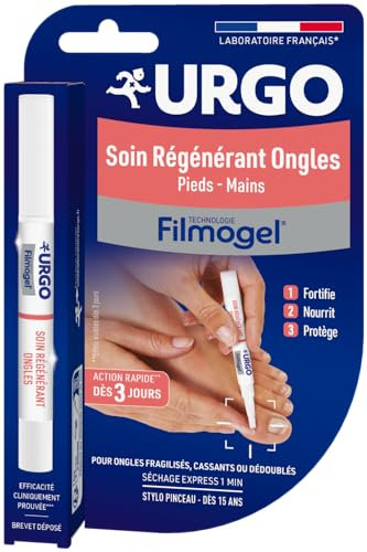 URGO Filmogel® Soin Régénérant Ongles - Soin 3 en 1 - Fortifie, Nourrit et Protège l'ongle - Séchage express en 1minute - Stylo avec Pinceau Applicateur - Dès 15 ans