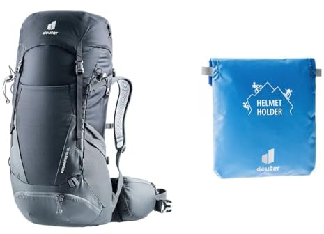 deuter Futura Pro 34 SL Damen Wanderrucksack, Black-graphite & Helmet Holder Helmhalterung