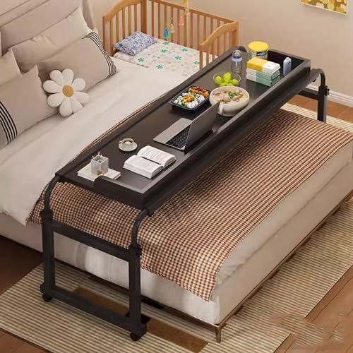 ZCFXIFGF Überbetttisch mit 4 Rädern für Doppelbett-/Queensize-Bettrahmen, funktioniert als Stehtisch, Esstisch oder Laptopwagen, Betttisch, Schreibtisch (Farbe: Schwarz, Größe: 140 x 53 cm)