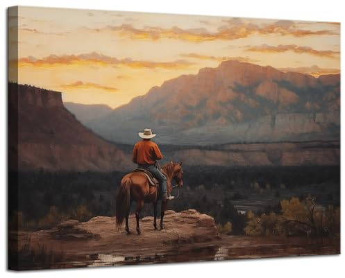 ZYGARTEQ Kunstdruck auf Leinwand, Motiv: Western-Cowboy, Vintage-Landschaft, rustikaler Südwesten, Wanddekoration, Bilder, Reiten, Kunstdrucke, Mitte des Jahrhunderts, Heimdekordrucke für Badezimmer,
