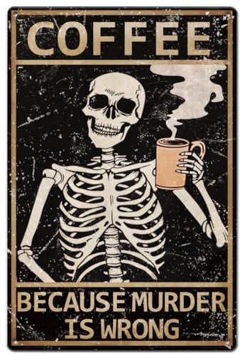 SUPERDANT Totenkopf Kaffee Blechschild Skelett Metallschild Lustiges Poster Kaffee Retro Blechschilder Vintage Deko Metallschilder Lustige Deko Für Cafés Pub Retro Metalldekor Halloween Dekor