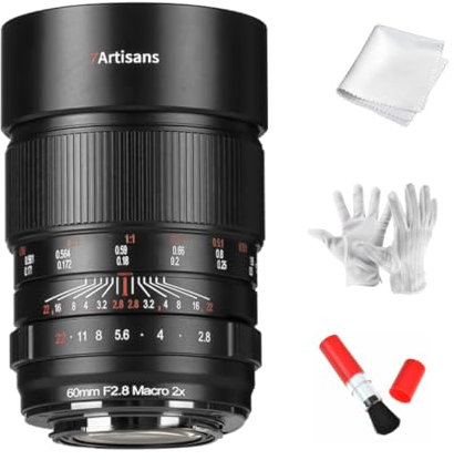 7ARTISANS Objectif macro plein format 60 mm F2.8 2X avec mise au point manuelle et grande ouverture, rapport de grossissement 2:1, compatible avec les appareils photo Sony à monture E A7RII, A7RIII,