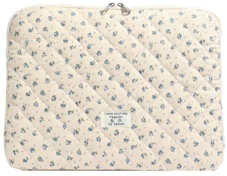 jingyuKJ Puffy Laptop Sleeve Floral Quilted Laptop Bag Aesthetic Laptop Carrying Case Cute Notebook Cover with 11/13/15''