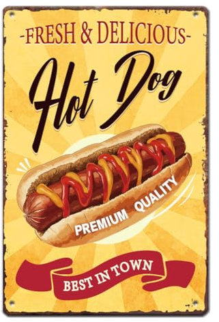 SUPERDANT Hot Dog Vintage Metallschild Fast Food Poster Küche Retro Metallschilder Vintage Metallschild Retro Metallposter Lustige Vintage Deko Für Restaurant Wohnzimmer Retro Dekor