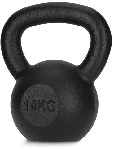 4FIZJO Kettlebell aus Gusseisen, 14 kg, Schwunghantel für Fitness, Kraft und Ausdauertraining, Kugelgewicht, Rundgewichte für Zuhause, Turnhalle, Gewichte Bodenschonende - Kugelhantel, Farbe: Schwarz