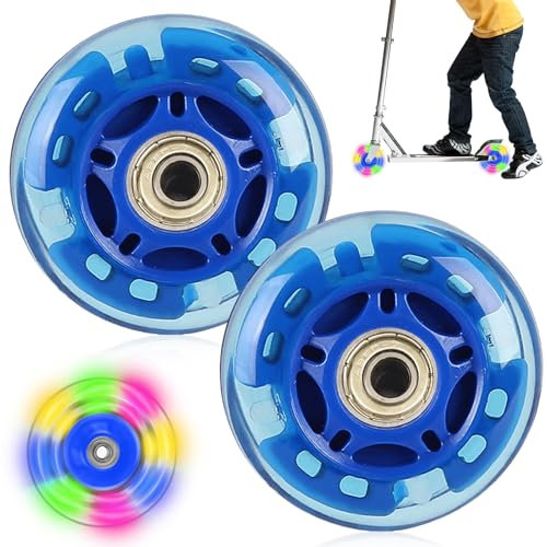 2 Stück 100mm Leuchtende Scooter Räder, LED Lichtrollen für Roller (Blau)