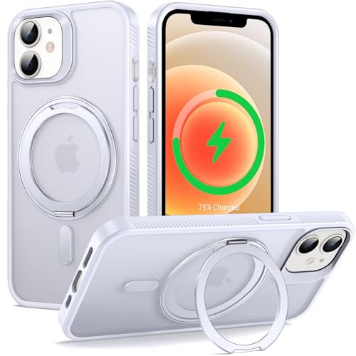 Supdeal Magic Stand Hülle für iPhone 12/iPhone 12 Pro, Kompatibel mit MagSafe, 360° Drehbarer Ringständer Schutzhülle, Stoßfeste Griffige Handyhülle Magnetisch Matte Cover Case, 6,1, Weiß