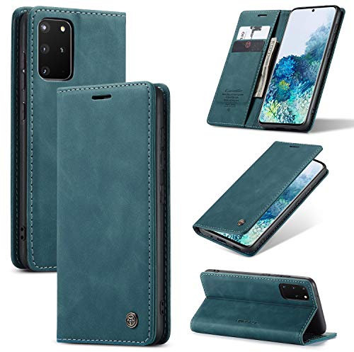 owlhold Hülle Samsung S20 Plus klapphülle Premium Lederhülle Weiches Vintage-Nubukleder Faltbare Ständer Schutzhülle Kartenfach Standfunktion klapphülle Samsung Galaxy S20 Plus 5G -Blaugrün