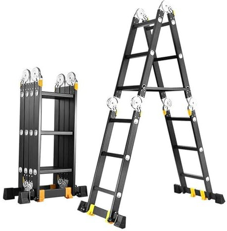 Escalera telescópica plegable de aluminio para limpieza de ventanas del hogar y trabajo de jardín, 4,7 m