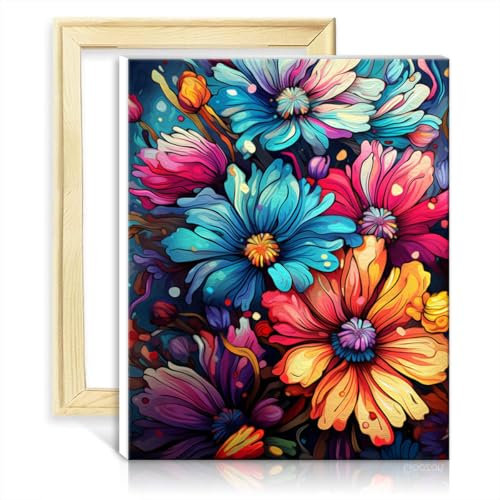 LiHEQING Peinture par numéros petites marguerites débutant peinture bricolage par numéro ensemble avec pinceaux et pigment acrylique art peinture à l'huile sans cadre (40x50 cm)