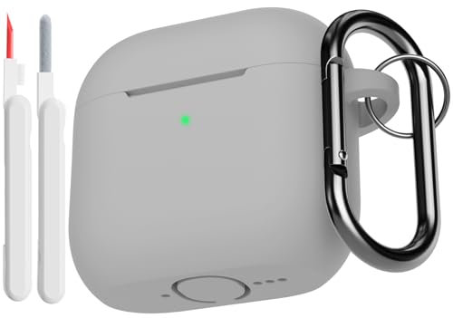 KOKOKA Silikon Hülle Schutzhülle Kompatibel mit AirPods 4. Generation mit Reinigungsset, Stoßfeste Weiche Dünne Schutzhülle Case für Airpods 4 2024 mit Cleaner Kit & Karabiner, Grau