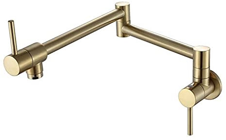 CWHHTVBI Sink Mixer Tap Wall-Mounted Pot Filler Tap Wall Mounted Foldable Kitchen Single Cold Single Hole Sink Tap, Rotate Folding Spout Chrome Gold Brass Faucet Wall Mounted Faucet