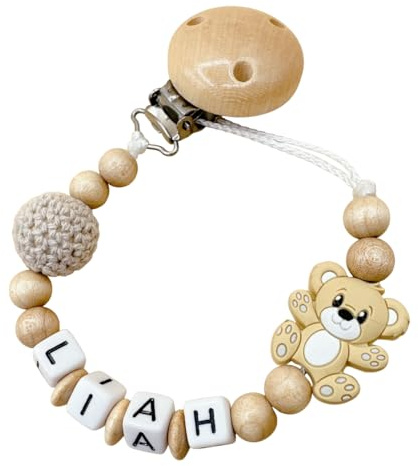 personaliertesgeschenk mit Namen für Mädchen oder Junge Baby Geschenk personalisiert zur Geburt & Taufe Natur Bär Silikon