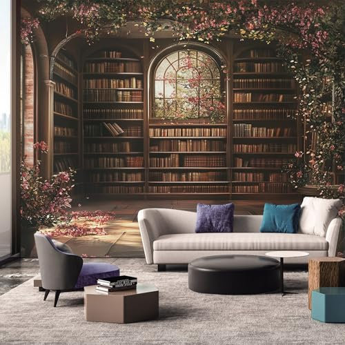 Générique Papier Peint Panoramique Bibliothèque, Papier Peint Vintage, Fresque Murale, Decoration Chambre Salon, 100 x 70 cm &WQVE
