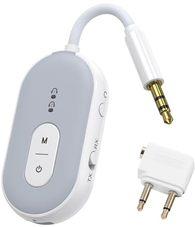 Ankilo atpX Bluetooth 5.3 Adapter für Flugzeug,2-in-1 Bluetooth Sender Klinke,3.5mm Bluetooth Transmitter für 2 Kopfhörer, Fitnessstudio,Tablets,Auto