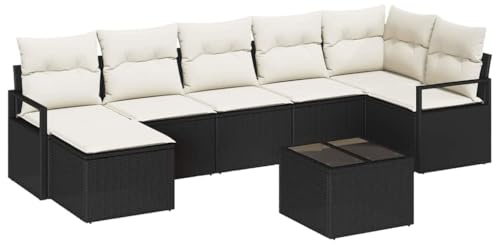 vidaXL Garten-Sofa-Set 8 pcs Schwarz Poly Rattan, Garten Sofa Set, modulares rechteckiges Design, verstellbare Füße, wetterfestes Rattan, modernes Lounge-Möbel