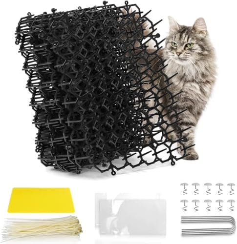 Suevut 12 Pack Anti Cat Spikes Mat, 9.05 x 6.02 inch Cat Deterrent Spikes, Plastic Prickle Strip Scat Mats for Garden, Porch and Indoor Use, Pet Digging Stopper Net for Cats and Dogs