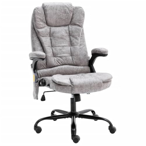 Qnhdfrt Chaise de bureau avec fonction massage et chauffage - Hauteur réglable - Avec port USB - Ergonomique - Pour la maison et le bureau - Gris clair