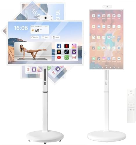 Televisor Inteligente portátil de 32 Pulgadas con Pantalla táctil y Control Remoto, batería de 10500 mAh, con Ruedas y Control por Voz, operativo Android, 8 GB de RAM y 128 GB de Almacenamiento.