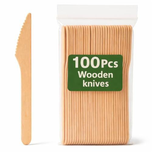 100 coltelli usa e getta in legno, ecologici, biodegradabili e compostabili, utensili in legno naturale al 100%, posate sostenibili per feste, picnic, eventi, campeggio