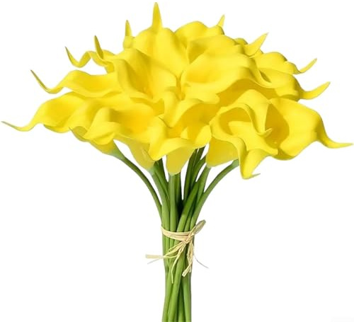Künstliche Calla-Lilien aus PU-Kunststoff, für Hochzeiten und Heimdekoration, Gelb, 10 Stück