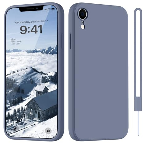 HGH für iPhone XR Hülle Silikon mit Lanyard, Blau Grau | Handyhülle für iPhone XR Dünn Rundumschutz mit Microfiber-Innenfutter Kratzfest Schutzhülle Case 6.1