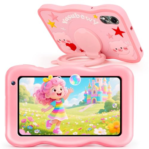 YUSUBCWY Kids Tablet 7 inch, Android 13, 8GB RAM 64GB ROM, 7-inch HD, Parental Control, WiFi Bluetooth, GMS Certified, Screen Protector Case (Pink)