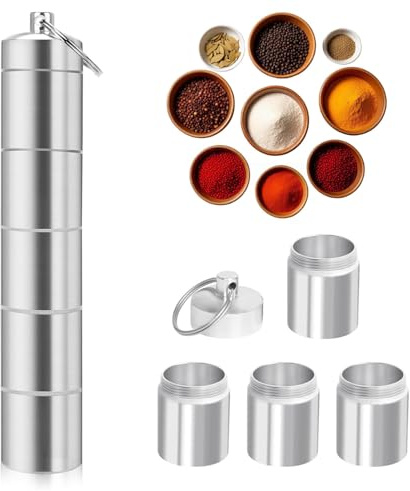 JDCMEI Spice Shaker 5-in-1, Mini Salt Shaker for On the Go, Portable Spice Jars, Spice Jars Container Set for Travel, Home, Outdoor, Picnic, Kitchen, Cooking, Steak, BBQ