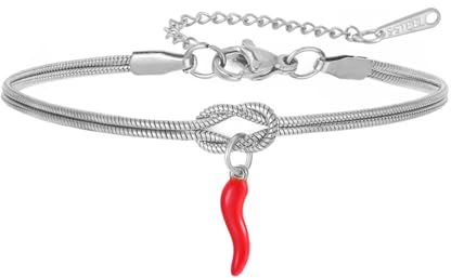 Dreamtimes Infinity Knot Armband Italienische Horn-Charm-Armbänder für Frauen und Männer Verstellbares Edelstahl-Glücksbringer-Schmuckstück Geschenk