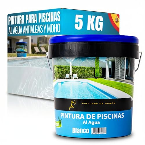 Snappy blue Pintura para Piscinas Al Agua Antialgas BLANCO, 5 LITROS | Alta Resistencia Rayos UV Cemento, Hormigón Secado Rápido Aplicación Sencilla