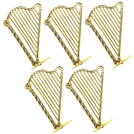 Kleiner Harfe Deko Weihnachten Party 5stücke Kunststoff Harfenmodell | 7,5x5x1cm, Goldene Optik, Wiederverwendbar, für Mikroszene, Puppenhaus, Regal, Klavier