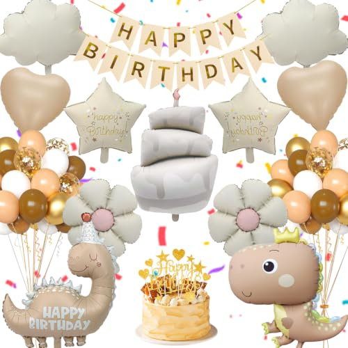 Dncvb Dino Luftballon Geburtstag Jungen Deko XXL Dino Deko Kindergeburtstag | Dinosaurier Geburtstagsdeko mit Tortendeko Banner Folienballon für Dino Party