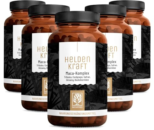 NATURTREU® Maca Kapseln hochdosiert - Maca Extrakt mit Tribulus terrestris | Cordyceps, Bockshornklee, Zink, Ginseng, Safran, Selen - 450 Kapsel - Vegan - Vorteilsbundle 5er Paket