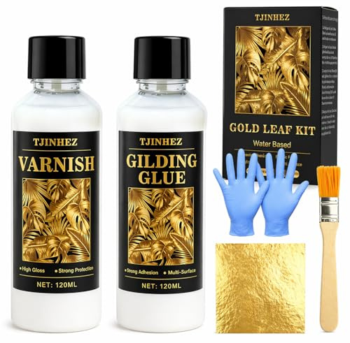 Guldbladslimset – 240 ml vattenbaserat lim och skyddlack med penslar och guldblad, snabbtorkande förgyllningssats för målning, smycken, möbler och gör-det-själv-dekoration